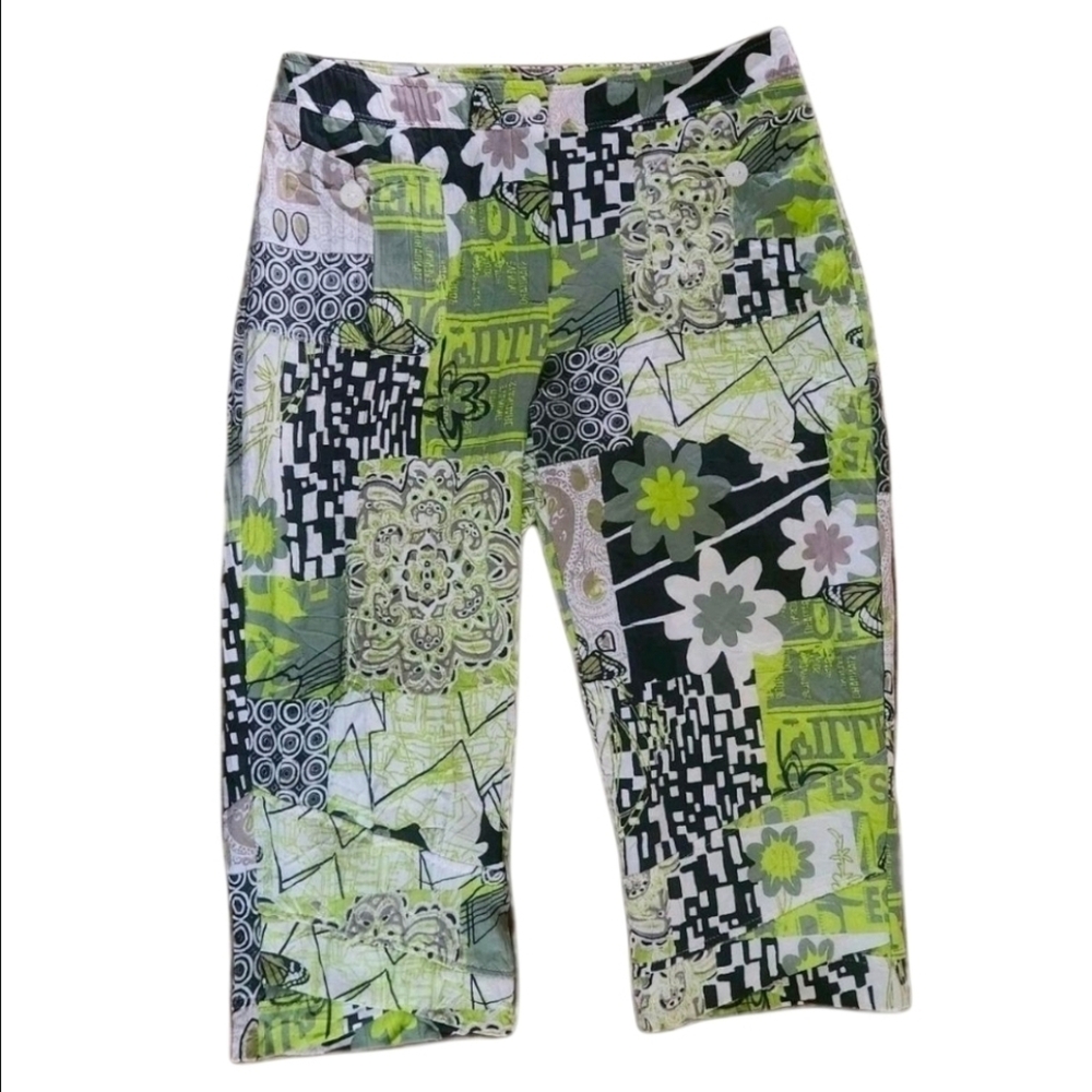 Zoe Michael Phillips Capri Pants Size 10 Butterfly‎ Abstract Artsy Pattern Green